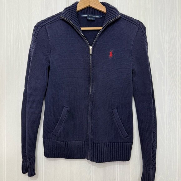 ralph lauren sport Sweaters - Vintage Ralph Lauren Sport zip up blue mock neck sweater with logo size small